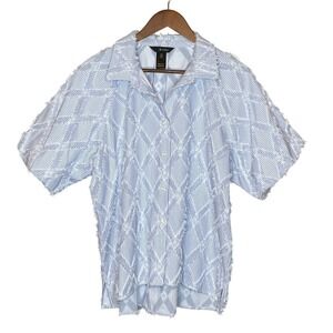 Ali Miles Womens Textured Stripe Button Front Shirt XLP Coastal Artsy Boho NWT